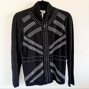 Draper’s & Damon’s Rhinestone Zip Up Long Sleeve Sweater